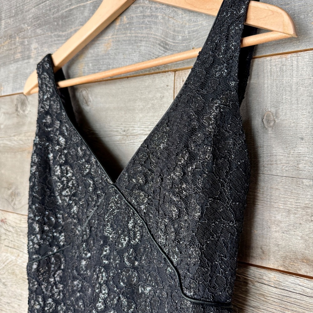 Hugo Buscati‎ Vintage Lace Low Back Sleeveless Gown 12 Black Prom Romantic Event